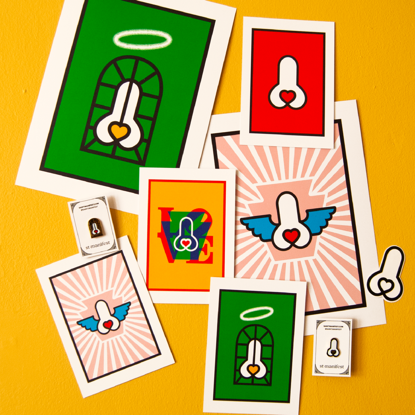 Gift pack (stickers, postcard, enamel pins, posters) - Shop Saint Manifest